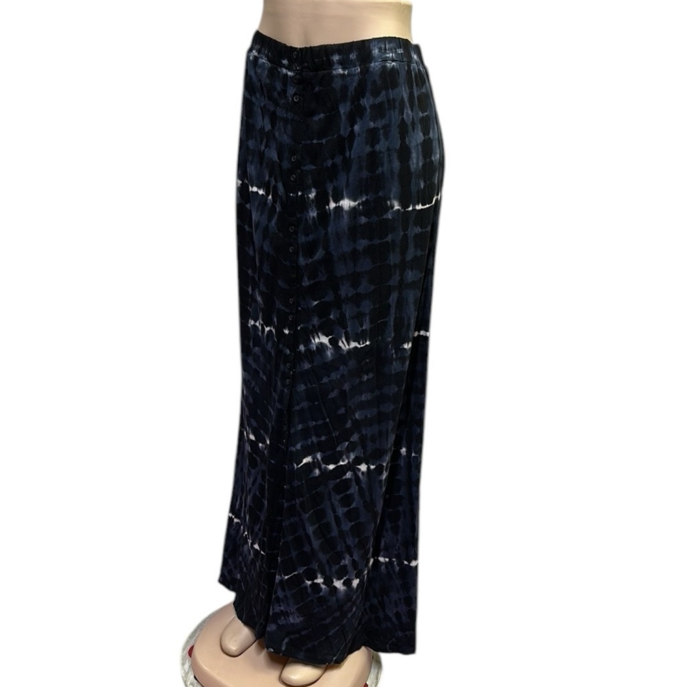 Ruff Hewn Cotton Tie Dye Full Button Front Maxi Skirt Black Blue White Womens M